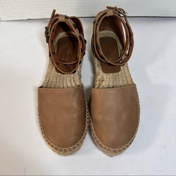 Garnet Hill Womens Espadrille Margo Studded Straps Wrap Sandals Sz 37Tan Leather - Picture 4 of 16